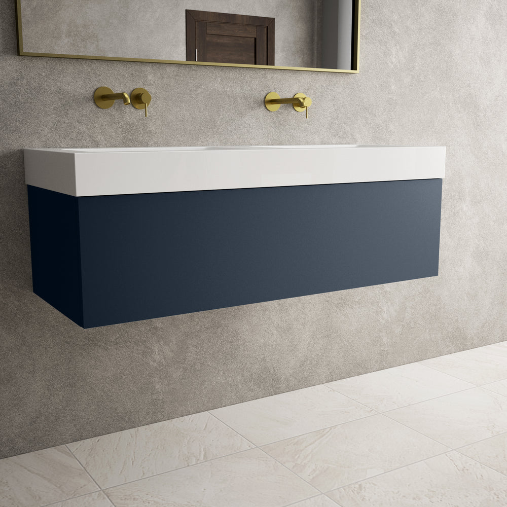 Raffinata One Drawer Vanity Unit With Beyondstone Double BLOC Basin - Matt Indigo 1200mm