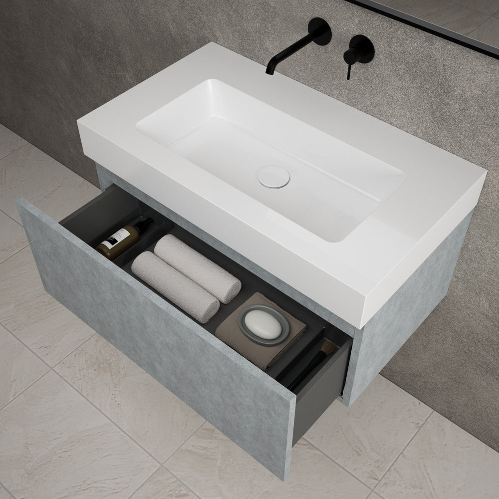 Raffinata One Drawer Vanity Unit With Beyondstone BLOC Basin - Light Concrete 800mm