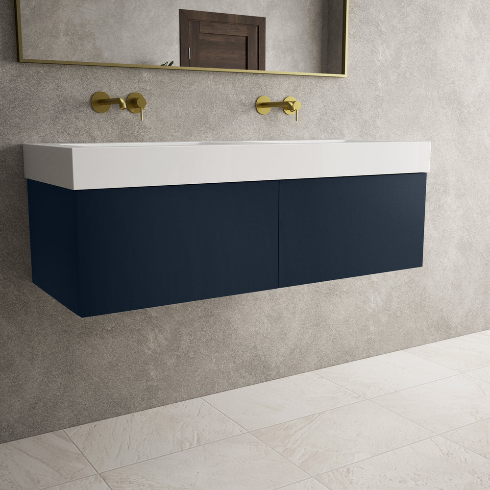 Raffinata Two Drawer Vanity Unit  With Beyondstone BLOC Double Basin - Matt Indigo 1200mm