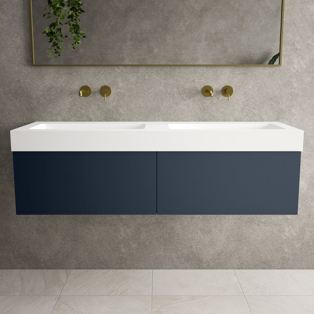 Raffinata Two Drawer Vanity Unit With Beyondstone BLOC Double Basin - Matt Indigo 1400mm image
