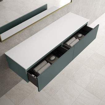 Raffinata Two Drawer Countertop Vanity Unit - Matt Dark Green 1600mm
