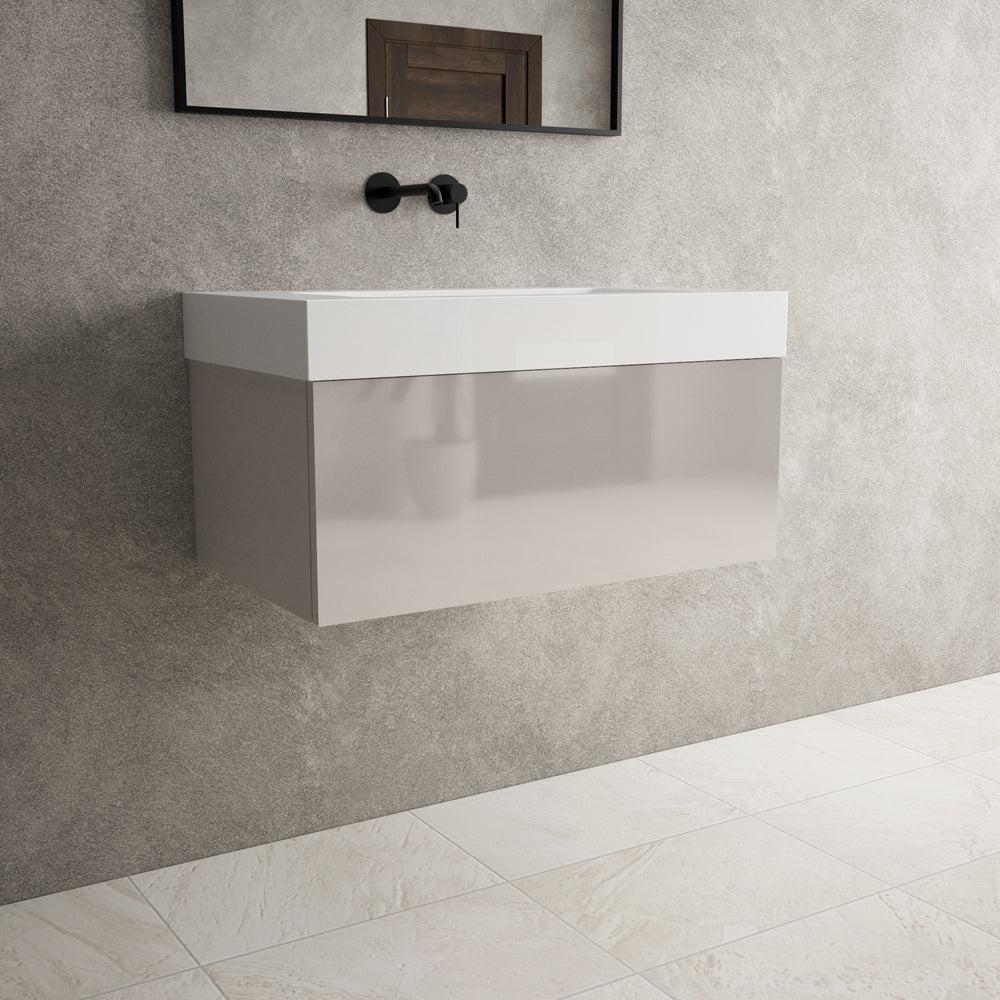 Raffinata One Drawer Vanity Unit With Beyondstone BLOC Basin - Gloss Cashmere 800mm