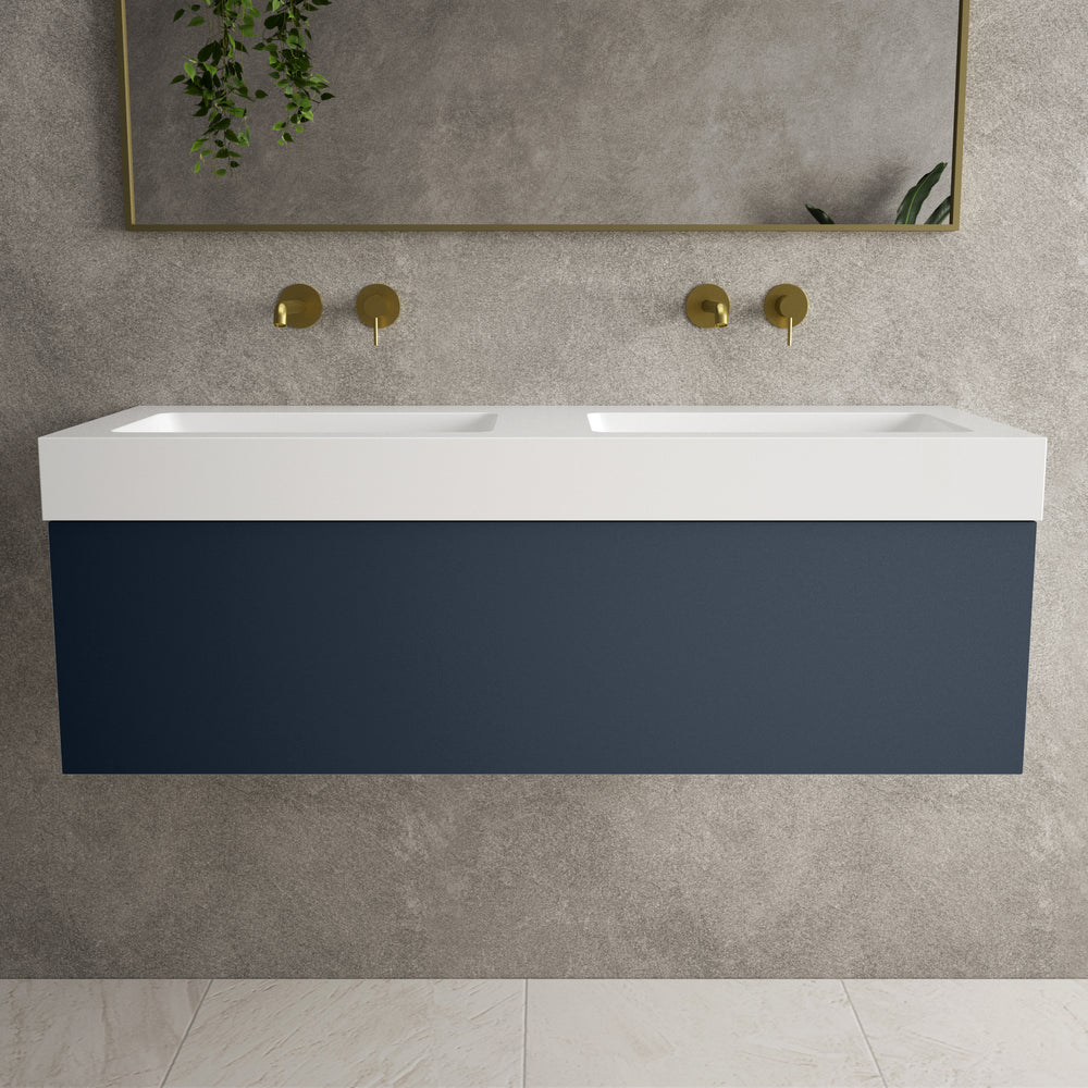 Raffinata One Drawer Vanity Unit With Beyondstone Double BLOC Basin - Matt Indigo 1200mm image
