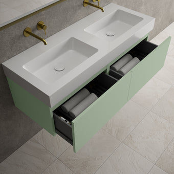 Raffinata Two Drawer Vanity Unit  With Beyondstone BLOC Double Basin - Matt Light Green 1200mm