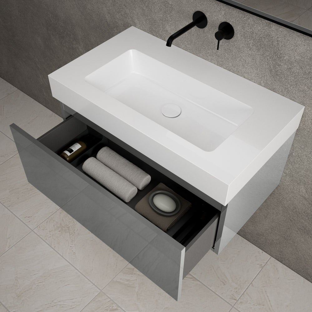 Raffinata One Drawer Vanity Unit With Beyondstone BLOC Basin - Gloss Dust 800mm