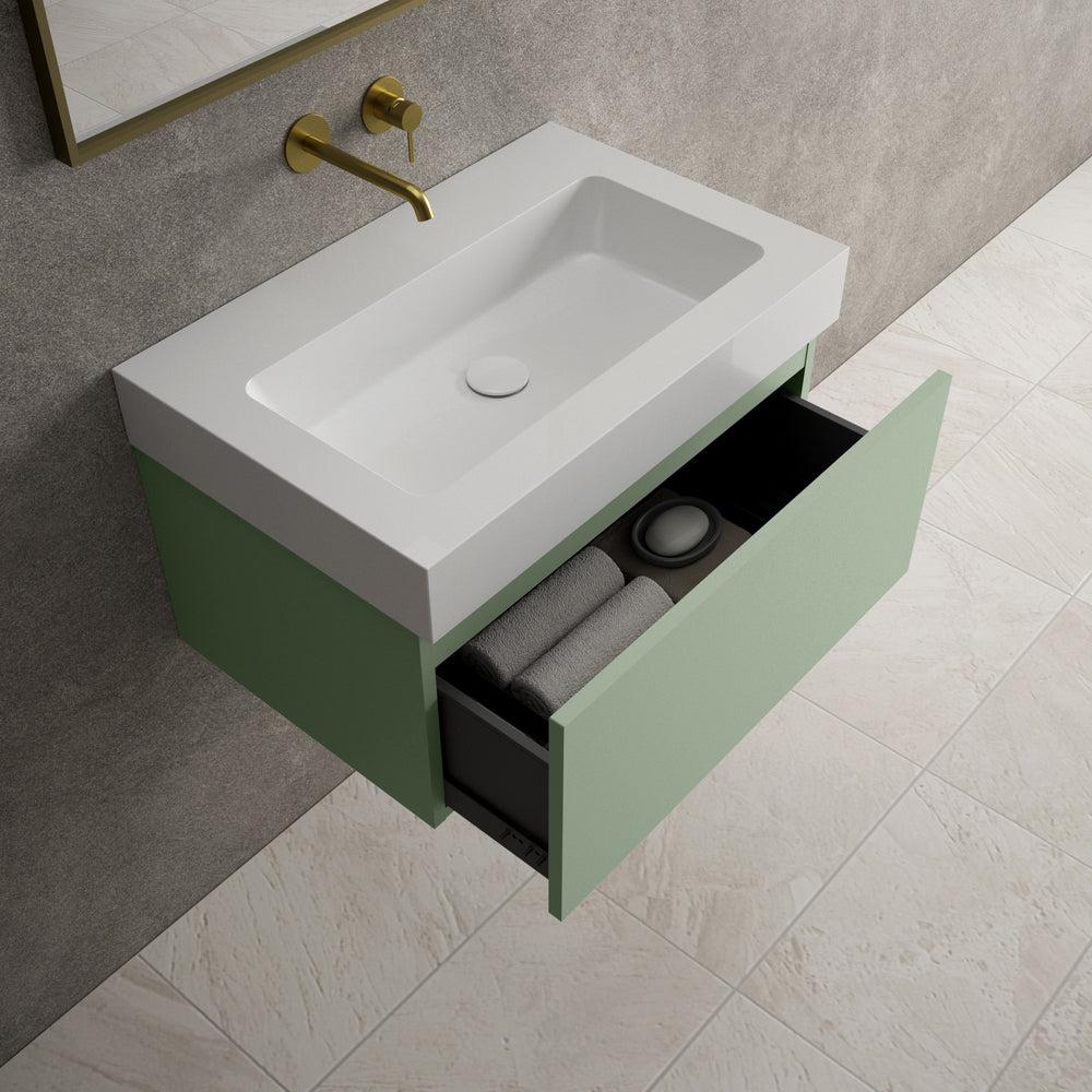 Raffinata One Drawer Vanity Unit  With Beyondstone BLOC Basin - Matt Light Green 700mm