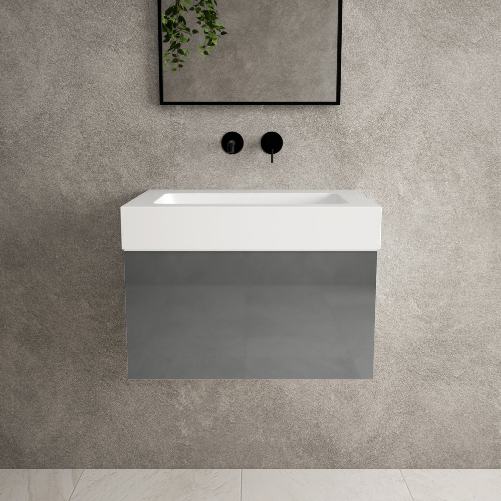 Raffinata One Drawer Vanity Unit  With Beyondstone BLOC Basin - Gloss Dust 600mm