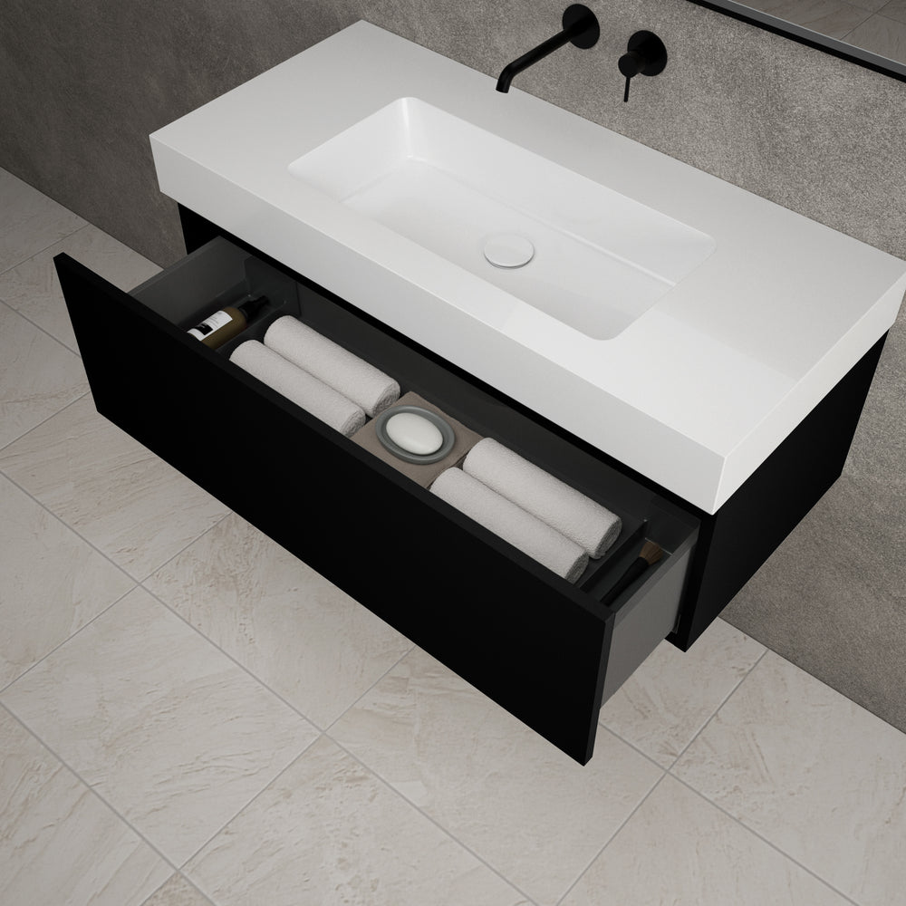 Raffinata One Drawer Vanity Unit With Beyondstone BLOC Basin - Matt Black 1000mm