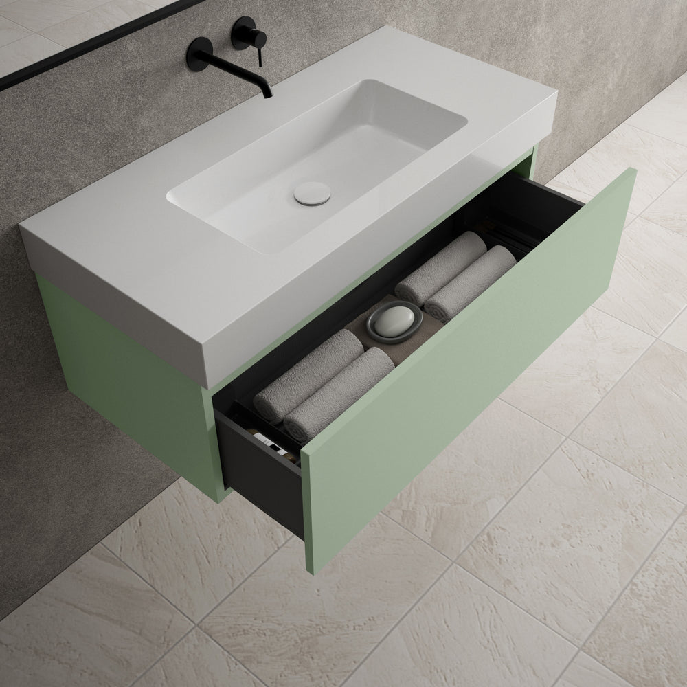 Raffinata One Drawer Vanity Unit With Beyondstone BLOC Basin - Matt Light Green 1000mm