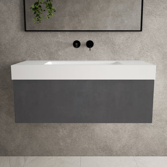 Raffinata One Drawer Vanity Unit With Beyondstone BLOC Basin - Dark Concrete 1000mm