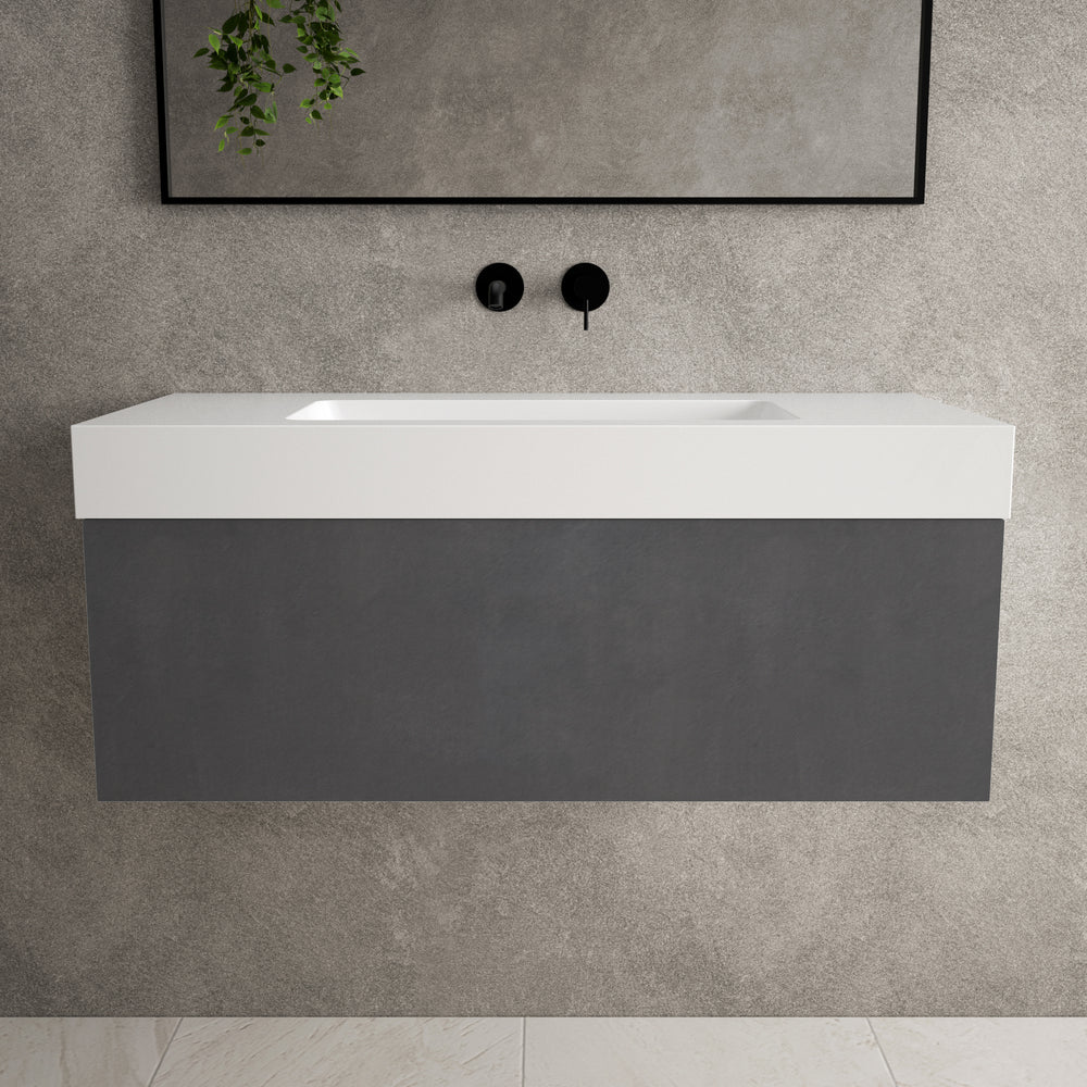 Raffinata One Drawer Vanity Unit With Beyondstone BLOC Basin - Dark Concrete 1000mm