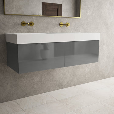 Raffinata Two Drawer Vanity Unit  With Beyondstone BLOC Double Basin - Gloss Dust 1200mm