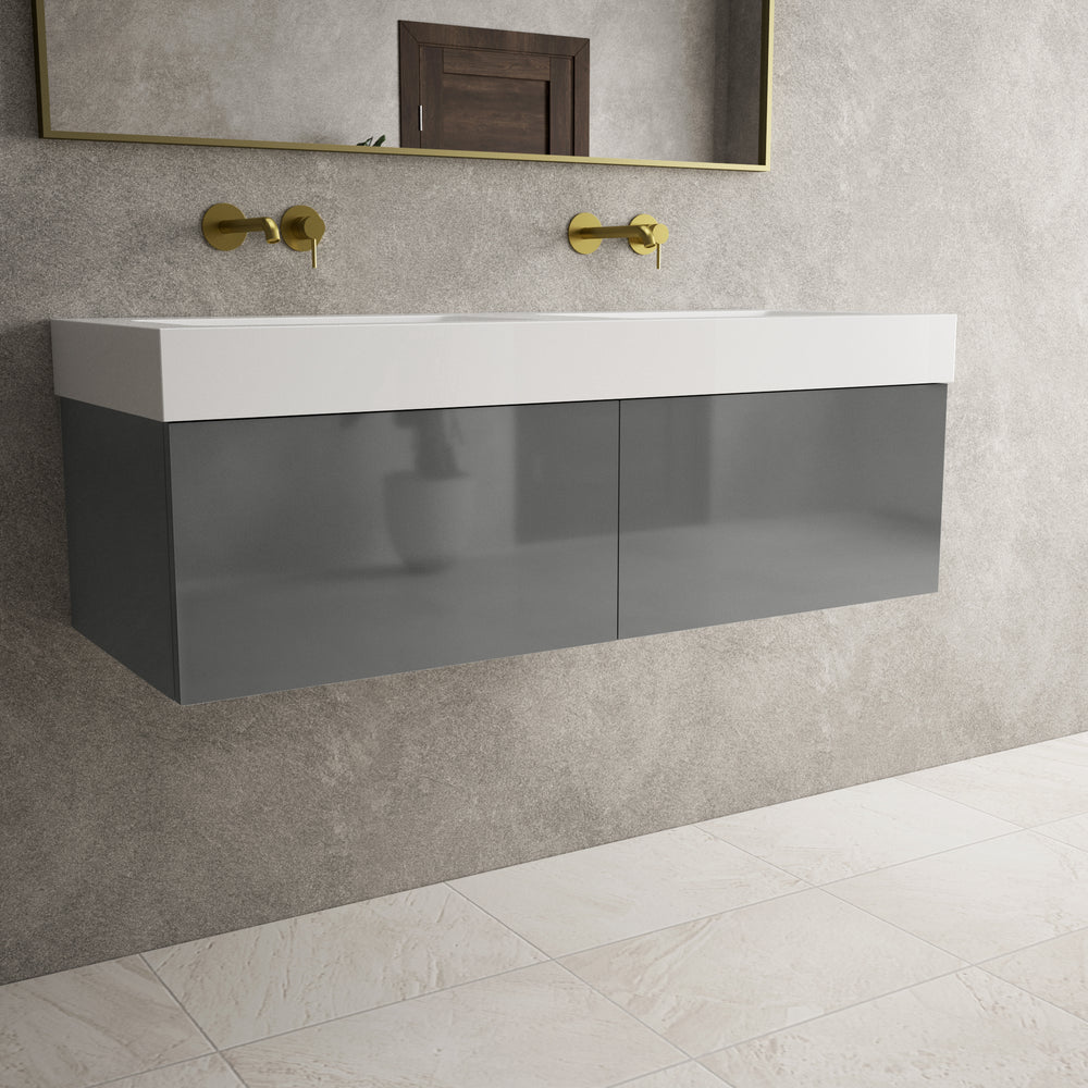 Raffinata Two Drawer Vanity Unit  With Beyondstone BLOC Double Basin - Gloss Dust 1200mm