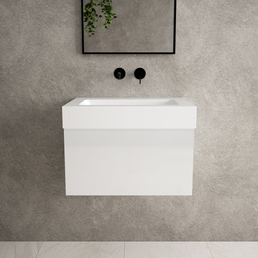 Raffinata One Drawer Vanity Unit  With Beyondstone BLOC Basin - Gloss White 600mm image