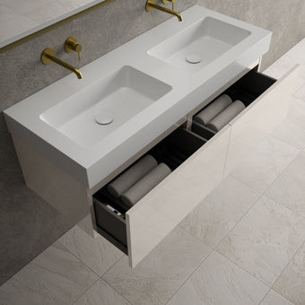 Raffinata Two Drawer Vanity Unit  With Beyondstone BLOC Double Basin - Gloss Cashmere 1200mm