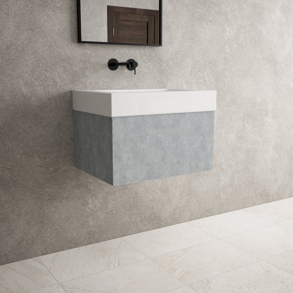 Raffinata One Drawer Vanity Unit  With Beyondstone BLOC Basin - Light Concrete 600mm