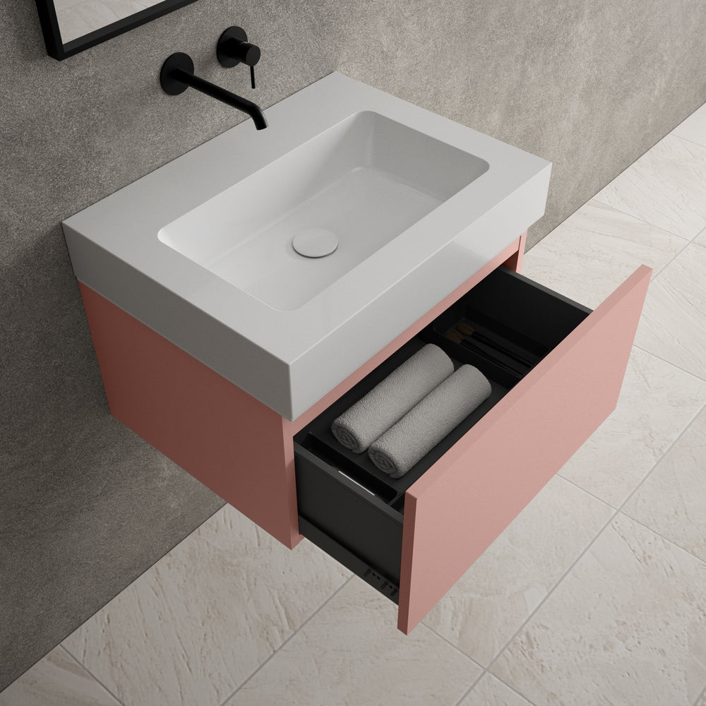 Raffinata One Drawer Vanity Unit  With Beyondstone BLOC Basin - Matt Pink 600mm