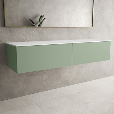Raffinata Two Drawer Countertop Vanity Unit - Matt Light Green 1600mm