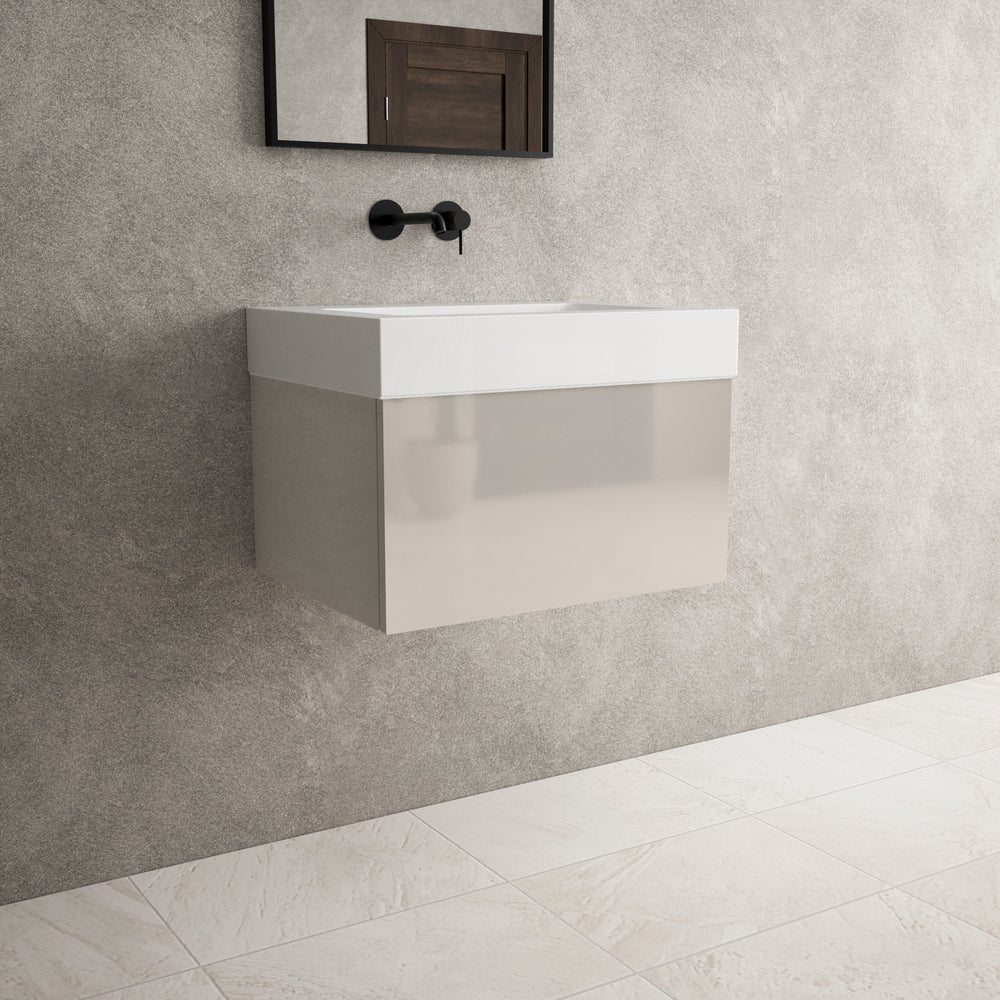 Raffinata One Drawer Vanity Unit  With Beyondstone BLOC Basin - Gloss Cashmere 600mm