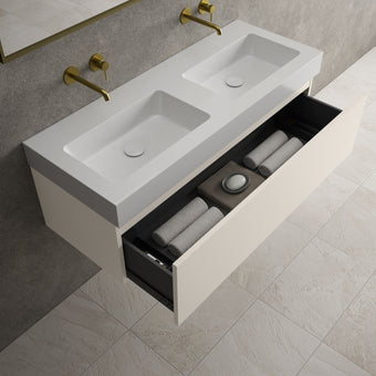 Raffinata One Drawer Vanity Unit With Beyondstone Double BLOC Basin - Matt Cashmere 1200mm