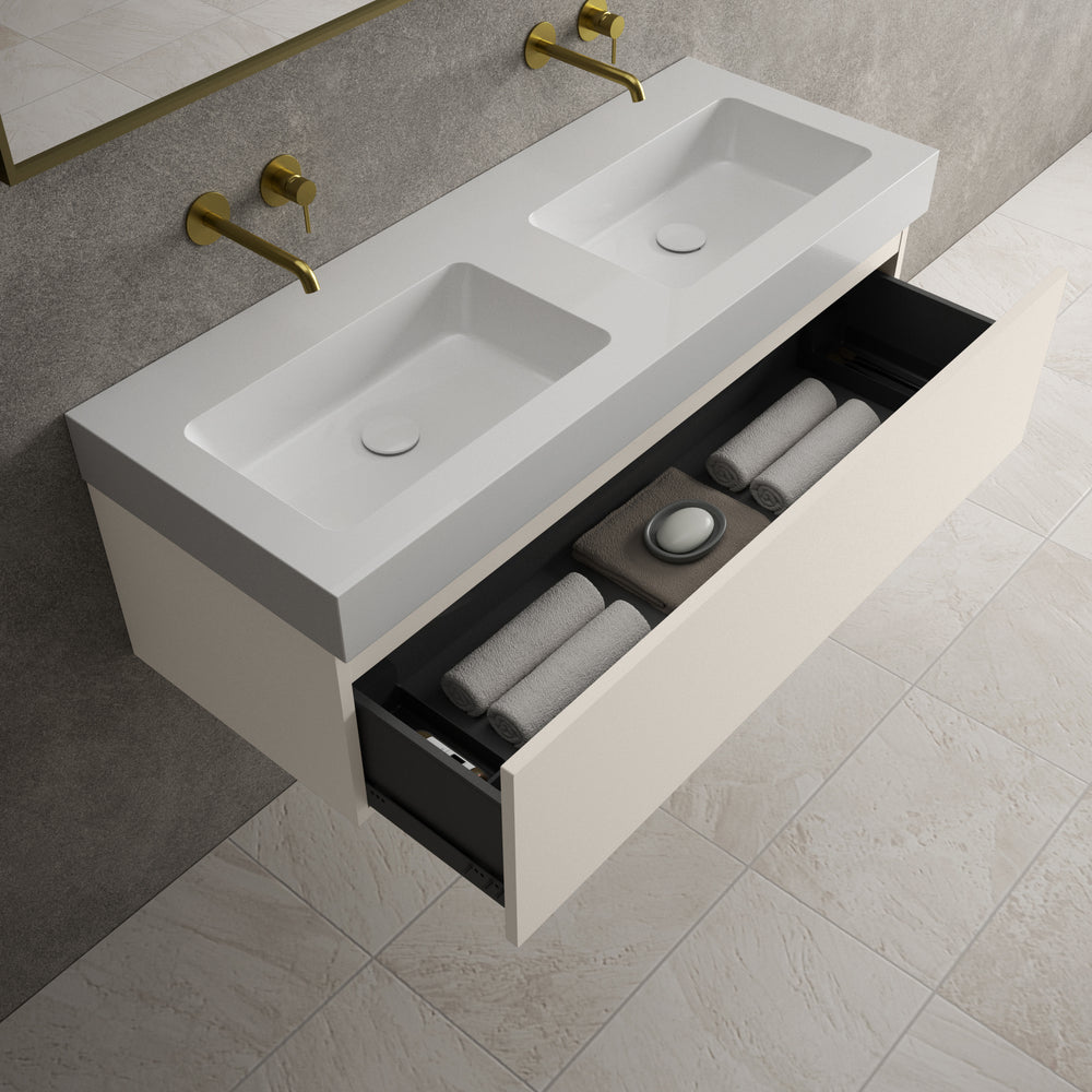 Raffinata One Drawer Vanity Unit With Beyondstone Double BLOC Basin - Matt Cashmere 1200mm