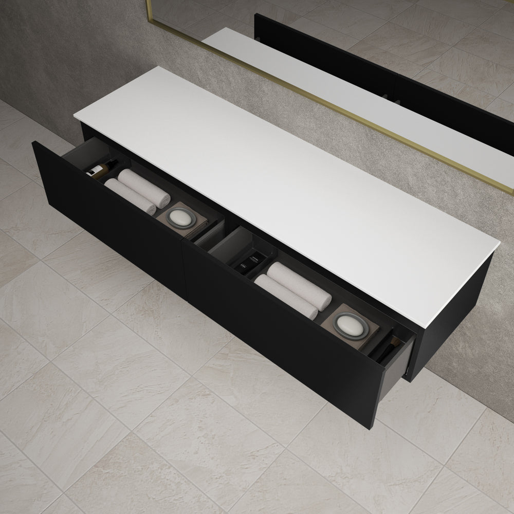 Raffinata Two Drawer Countertop Vanity Unit - Matt Black 1600mm