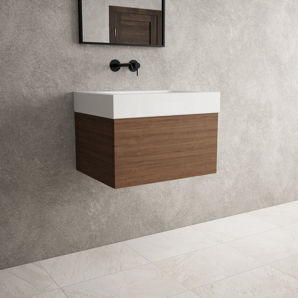 Raffinata One Drawer Vanity Unit  With Beyondstone BLOC Basin - Walnut 600mm