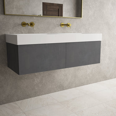 Raffinata Two Drawer Vanity Unit With Beyondstone BLOC Double Basin - Dark Concrete 1200mm