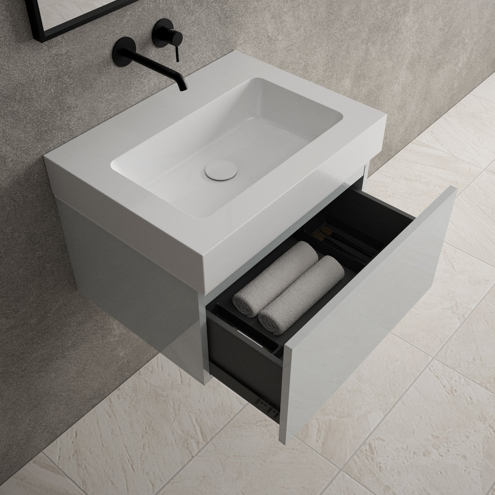 Raffinata One Drawer Vanity Unit  With Beyondstone BLOC Basin - Gloss Dove 600mm