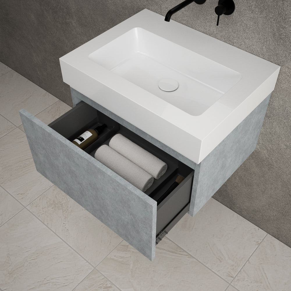 Raffinata One Drawer Vanity Unit  With Beyondstone BLOC Basin - Light Concrete 600mm