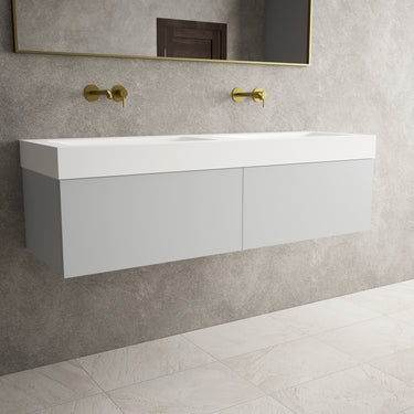 Raffinata Two Drawer Vanity Unit With Beyondstone BLOC Double Basin - Matt Dove 1400mm