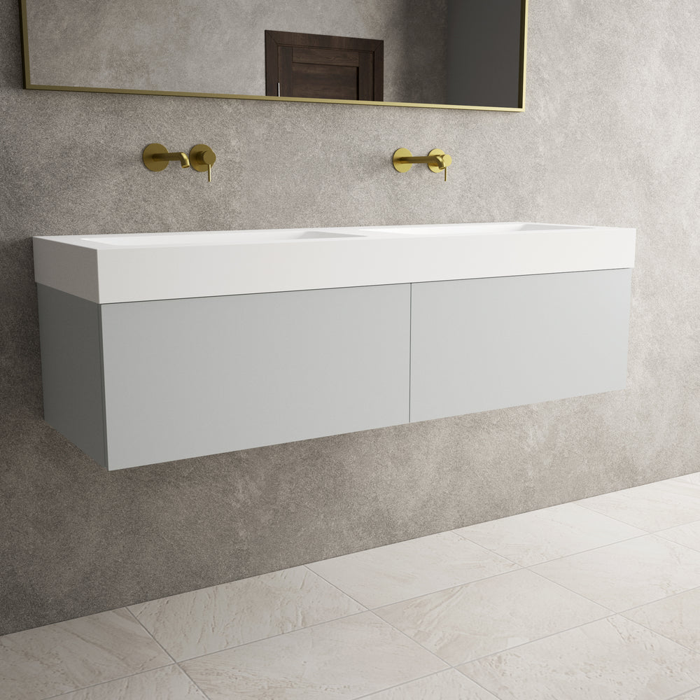 Raffinata Two Drawer Vanity Unit With Beyondstone BLOC Double Basin - Matt Dove 1400mm