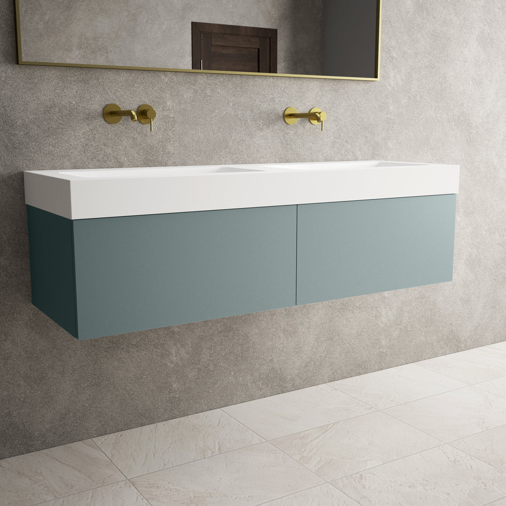 Raffinata Two Drawer Vanity Unit With Beyondstone BLOC Double Basin - Matt Fjord 1400mm
