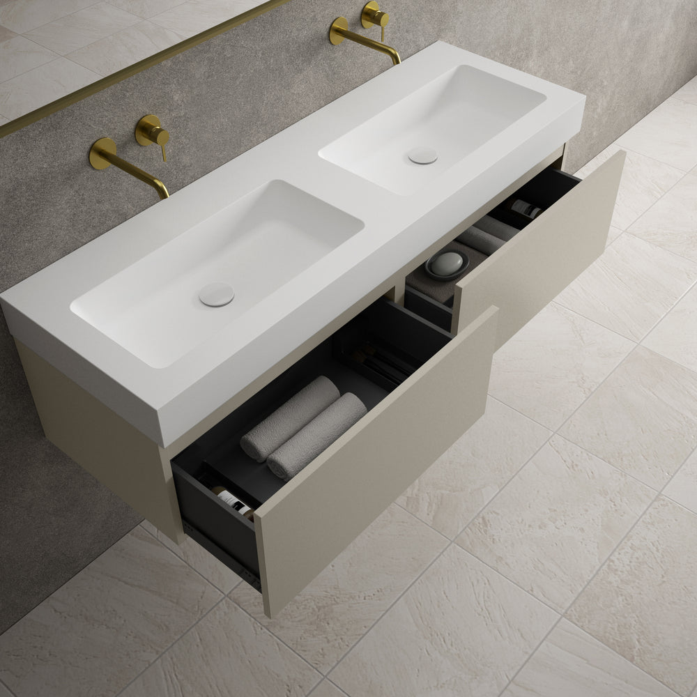 Raffinata Two Drawer Vanity Unit With Beyondstone BLOC Double Basin - Matt Stone 1400mm