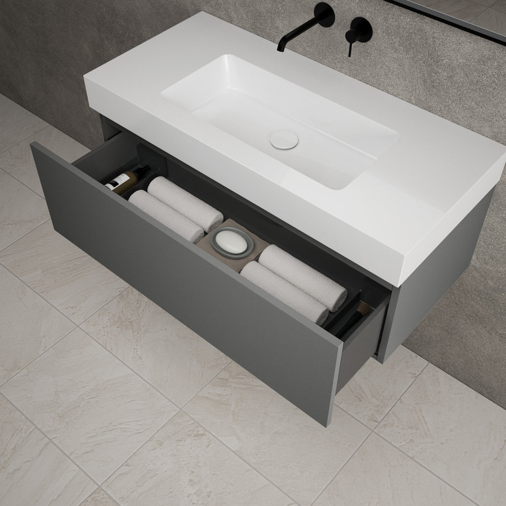 Raffinata One Drawer Vanity Unit With Beyondstone BLOC Basin - Matt Dust 1000mm