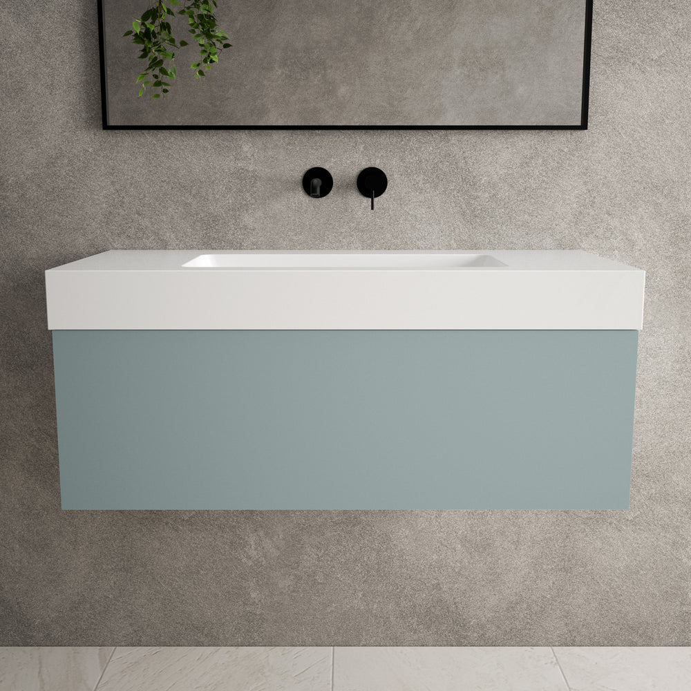 Raffinata One Drawer Vanity Unit With Beyondstone BLOC Basin - Matt Fjord 1000mm