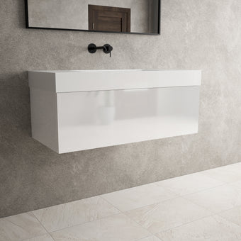 Raffinata One Drawer Vanity Unit With Beyondstone BLOC Basin - Gloss White 1000mm