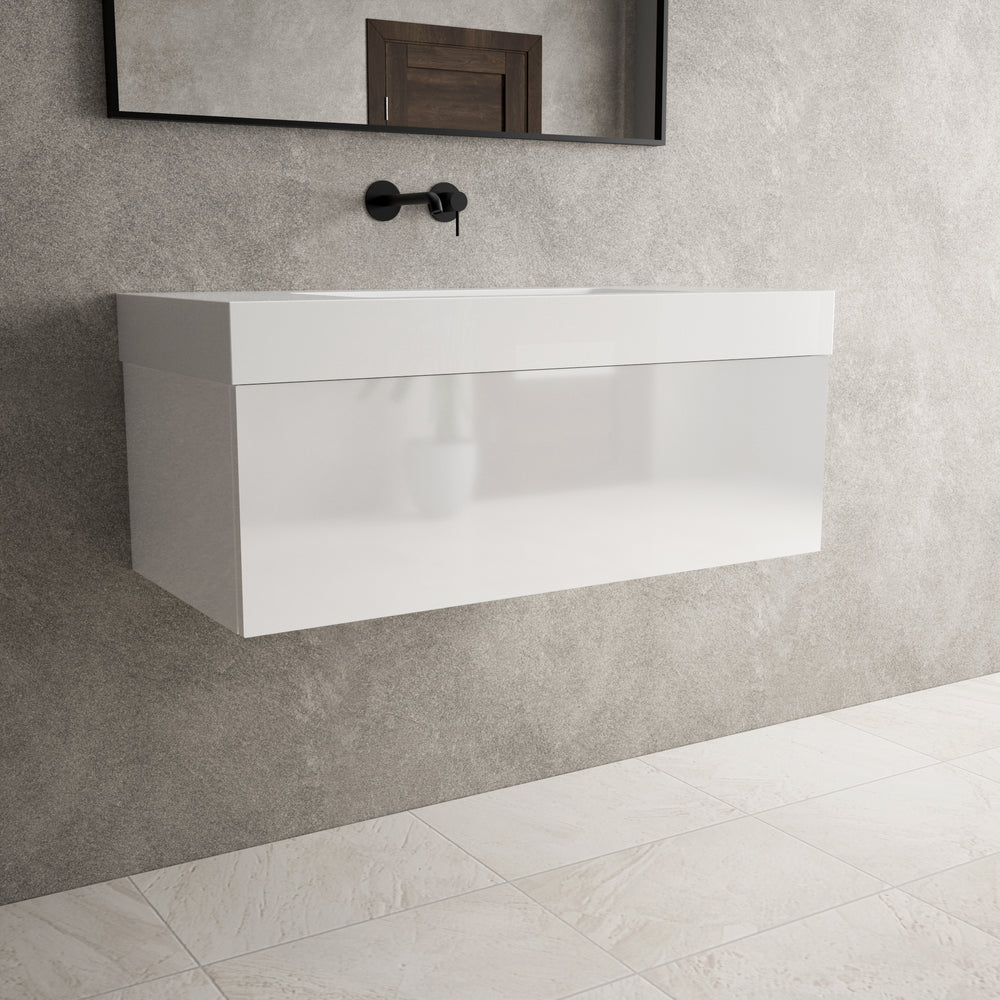Raffinata One Drawer Vanity Unit With Beyondstone BLOC Basin - Gloss White 1000mm