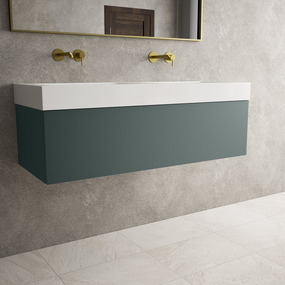 Raffinata One Drawer Vanity Unit With Beyondstone Double BLOC Basin - Matt Dark Green 1200mm
