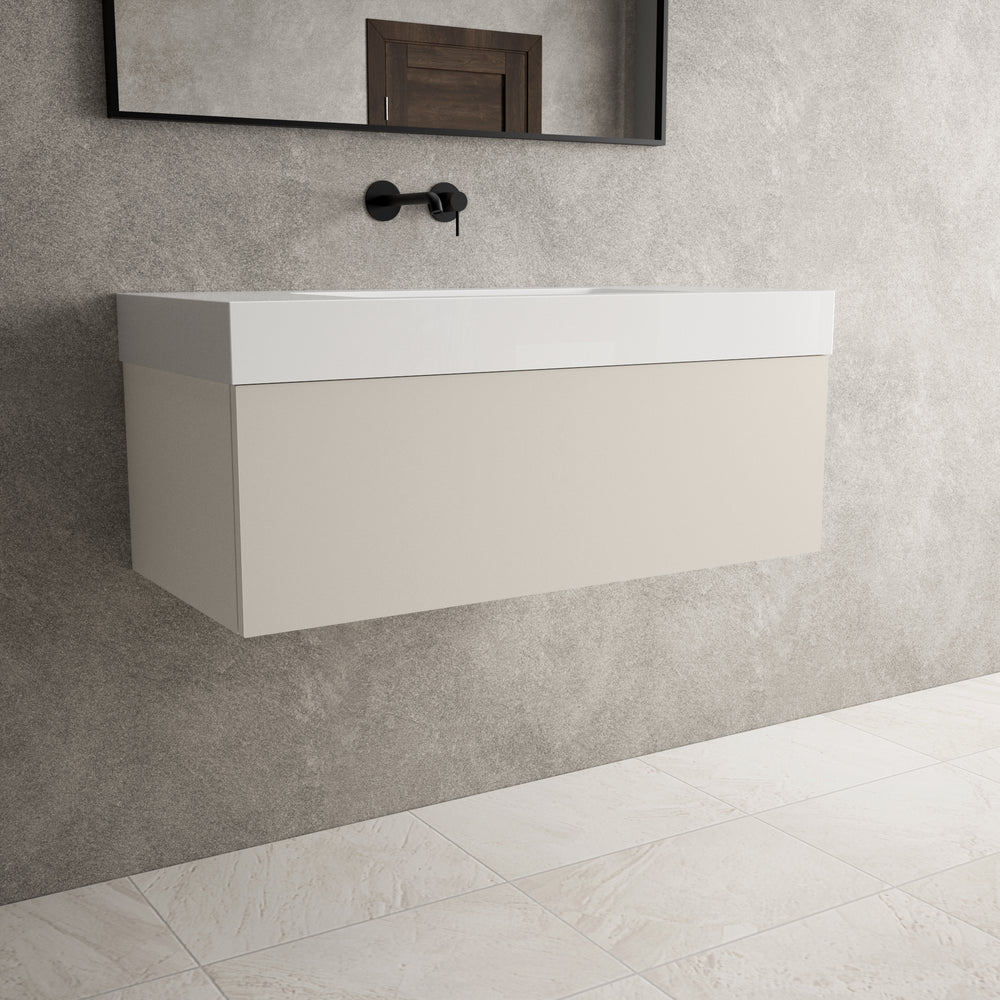 Raffinata One Drawer Vanity Unit With Beyondstone BLOC Basin - Matt Cashmere 1000mm