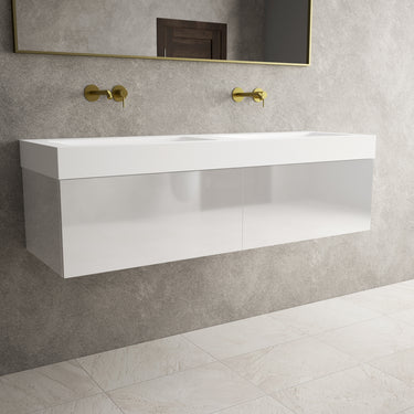 Raffinata Two Drawer Vanity Unit With Beyondstone BLOC Double Basin - Gloss White 1400mm