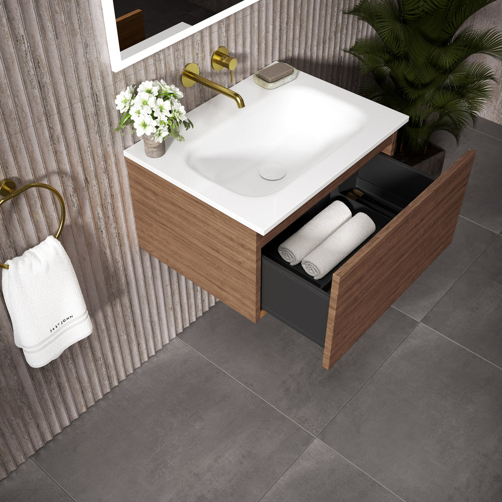 Raffinata One Drawer Vanity Unit  With Beyondstone Basin - Walnut 600mm