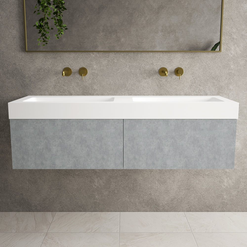Raffinata Two Drawer Vanity Unit With Beyondstone BLOC Double Basin - Light Concrete 1400mm image