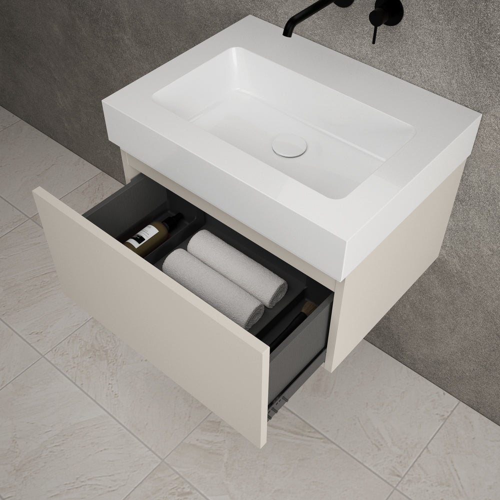 Raffinata One Drawer Vanity Unit  With Beyondstone BLOC Basin - Matt Cashmere 600mm