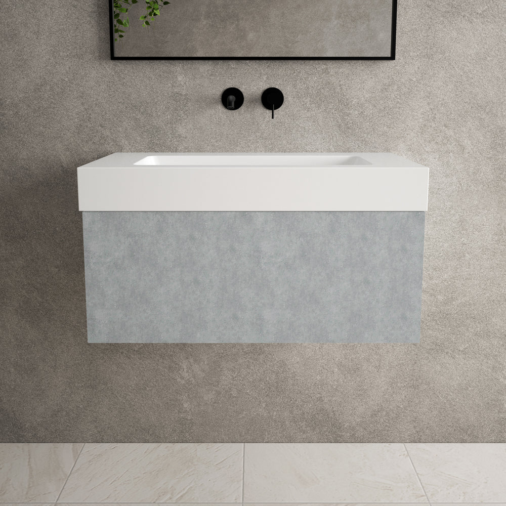 Raffinata One Drawer Vanity Unit With Beyondstone BLOC Basin - Light Concrete 800mm