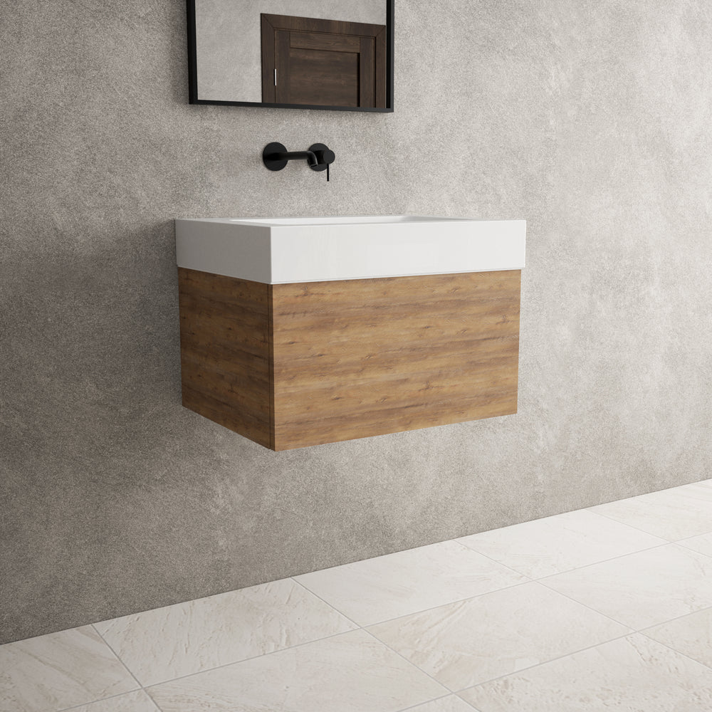Raffinata One Drawer Vanity Unit  With Beyondstone BLOC Basin - Oak 600mm