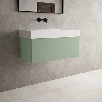 Raffinata One Drawer Vanity Unit With Beyondstone BLOC Basin - Matt Light Green 800mm