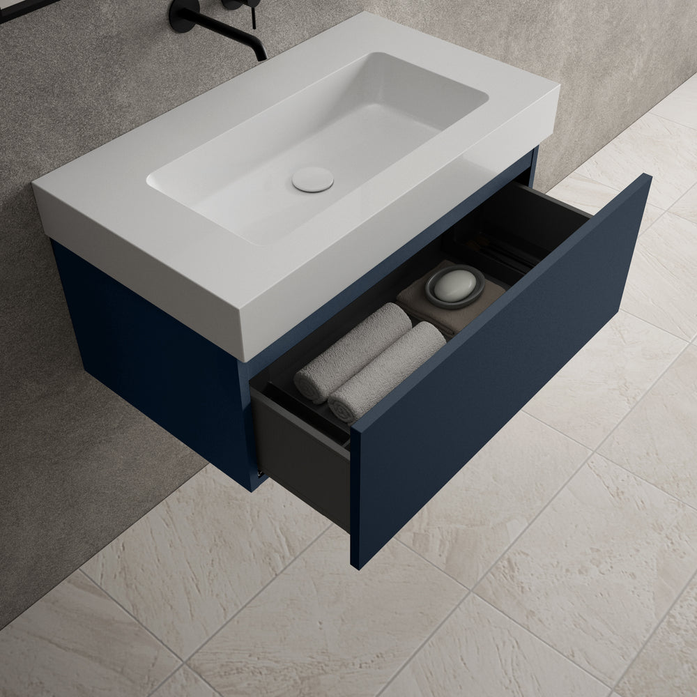 Raffinata One Drawer Vanity Unit With Beyondstone BLOC Basin - Matt Indigo 800mm