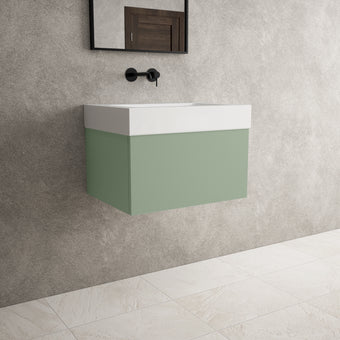 Raffinata One Drawer Vanity Unit  With Beyondstone BLOC Basin - Matt Light Green 600mm