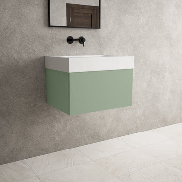 Raffinata One Drawer Vanity Unit  With Beyondstone BLOC Basin - Matt Light Green 600mm